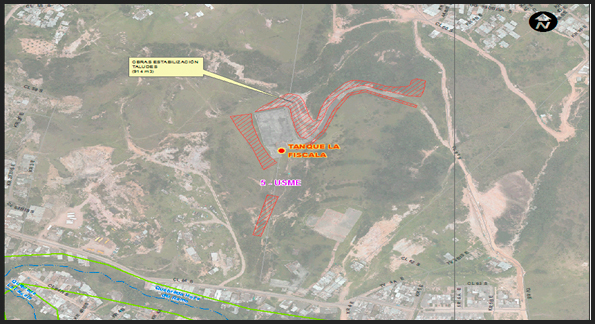 Mapa de Obras de estabilización taludes aledaños y rehabilitación tanque La Fiscala