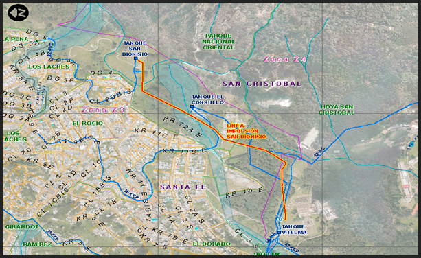 Mapa de Optimización de los sistemas matrices de acueducto El Consuelo y San Dionisio