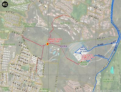 Mapa de Actualización de los diseños para construcción del sistema tanque Suba Cerro Sur